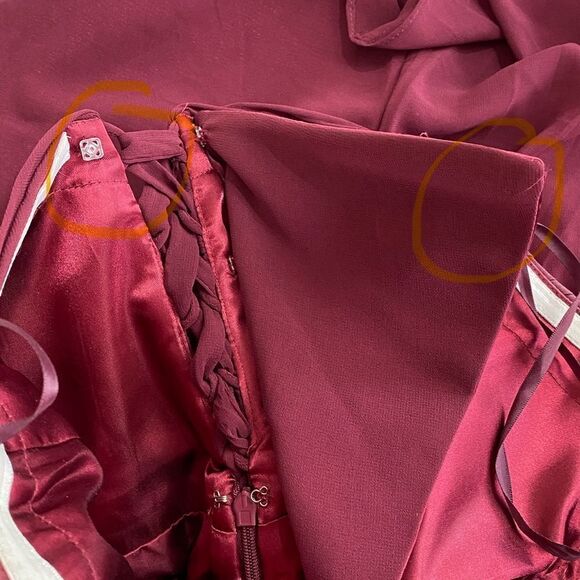 Cinderella Divine Burgundy Twist Front Corset Back Strapless Dress Sz 8 - Picture 12 of 15